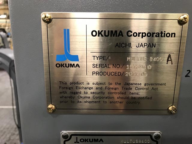 Used Okuma Multus B400 Big Bore CNC Turning Center For Sale